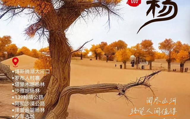 【大漠胡杨】乌鲁木齐集合南疆9日自驾游：穿越塔克拉玛干·塔里木胡杨·博斯腾湖·139秘境公路·泽普金